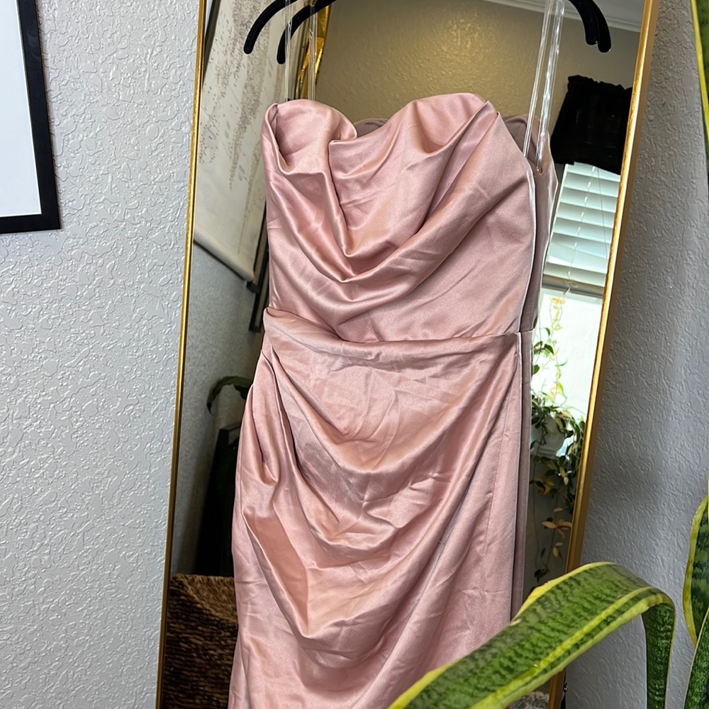 HOUSE OF CB 'Adrienne' Blush Satin Strapless Gown NWOT - Picture 11 of 15